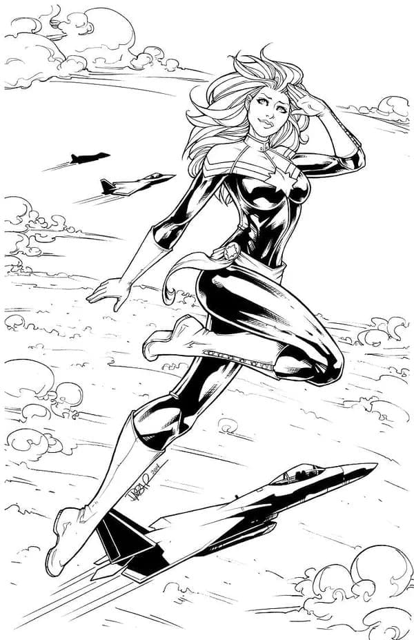 Captain Marvel dans le Ciel coloring page