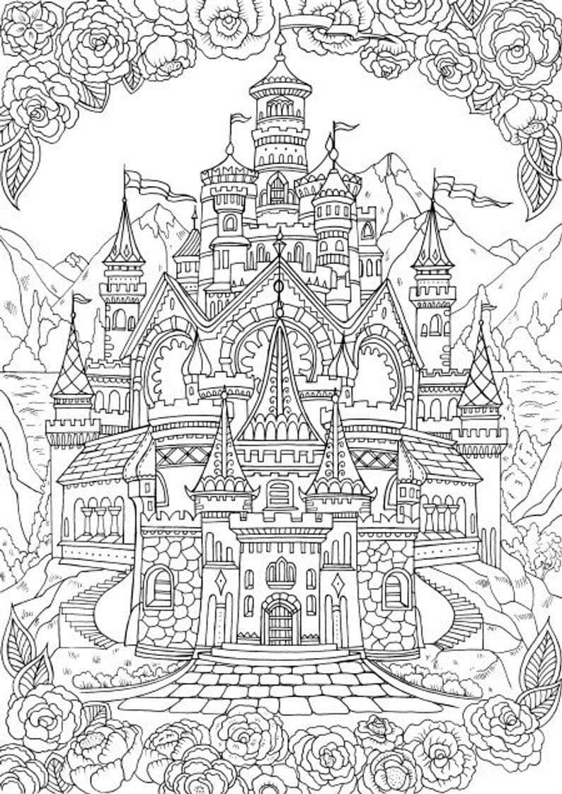 Coloriage Château Disney Adulte