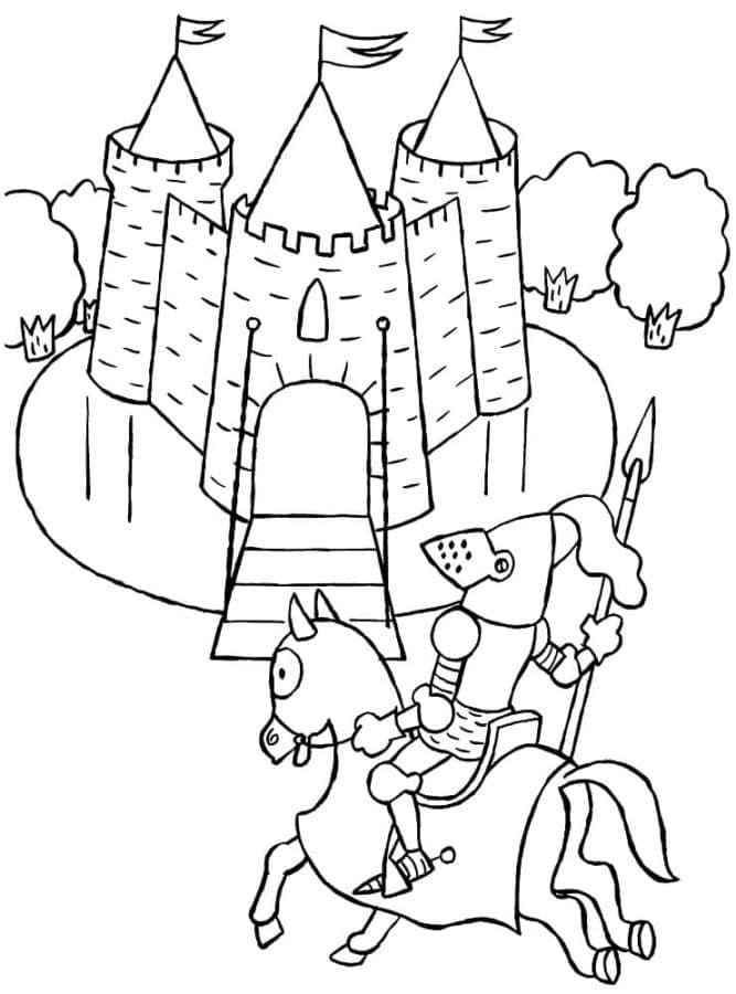 Coloriage Château et Chevalier du Moyen Âge