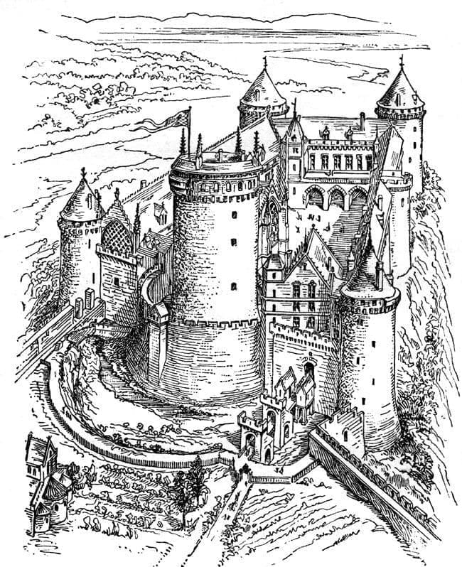 Château Réaliste du Moyen Âge coloring page