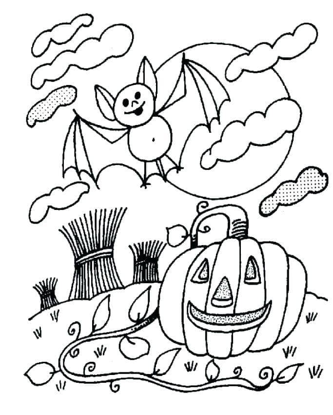 Coloriage Chauve-souris et Citrouille d'Halloween