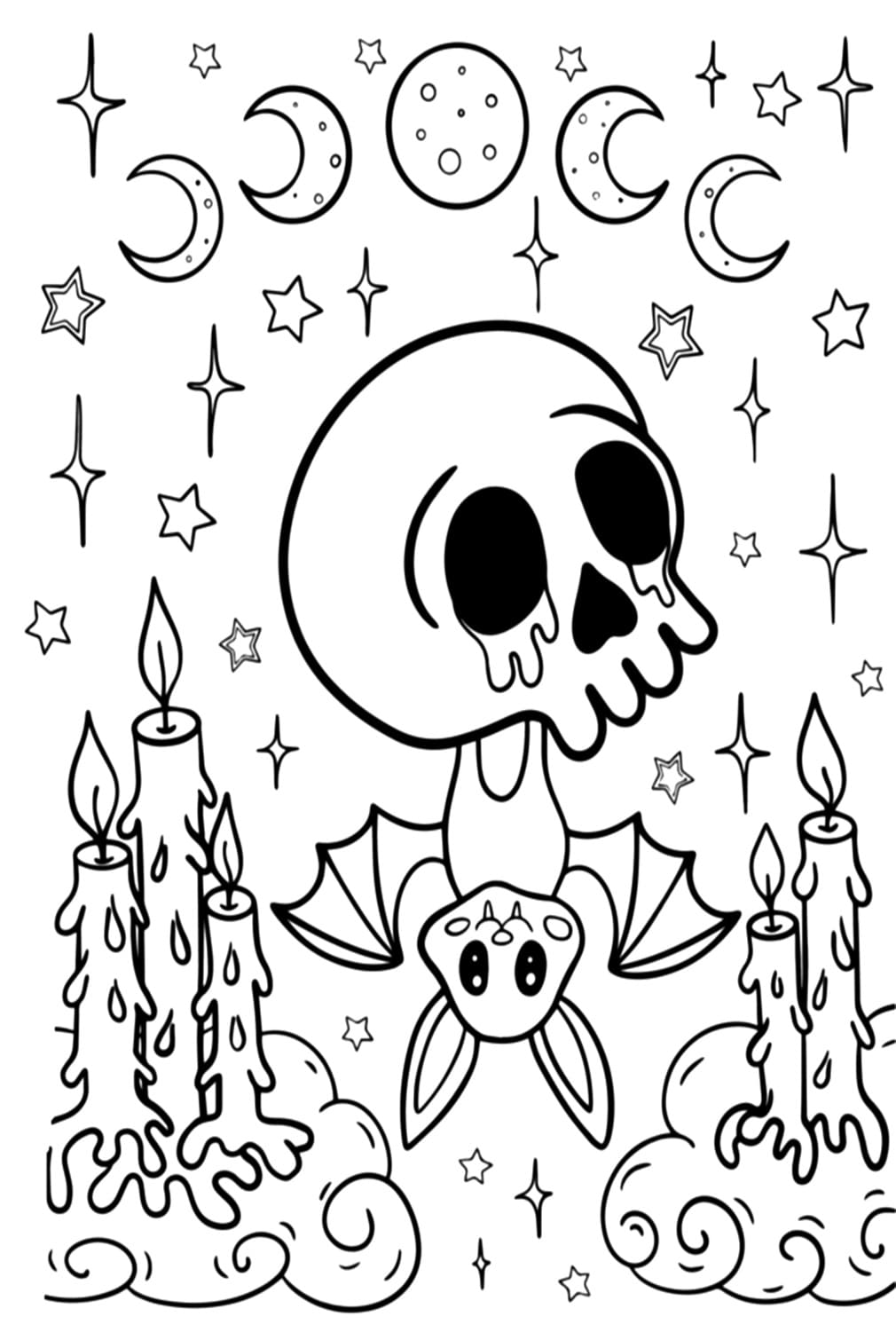 Chauve-souris et Crâne d’Halloween coloring page
