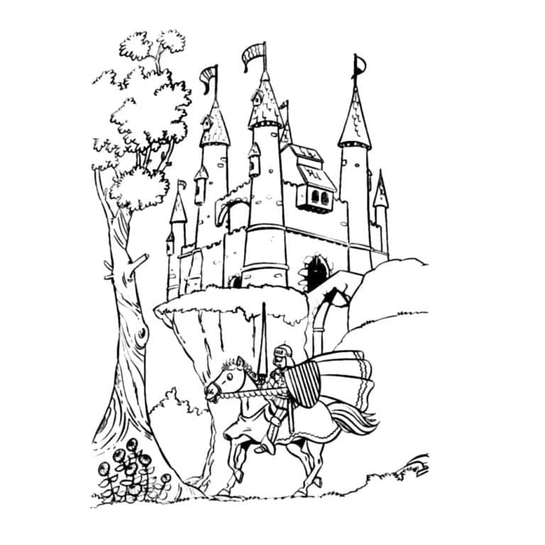 Chevalier et Château du Moyen Âge coloring page