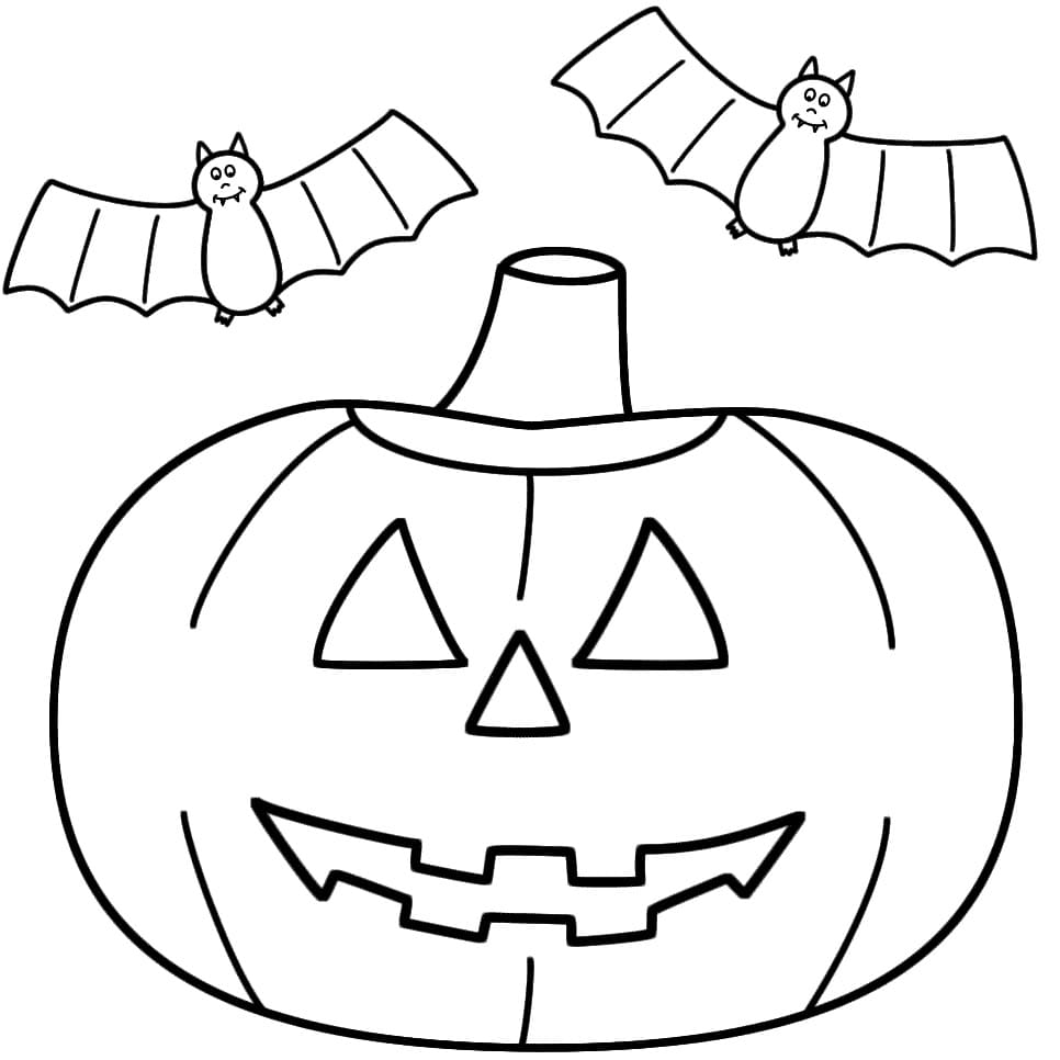 Coloriage Citrouille et Chauves-souris d'Halloween
