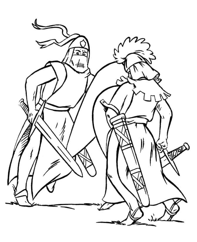 Combat de Chevaliers du Moyen Âge coloring page