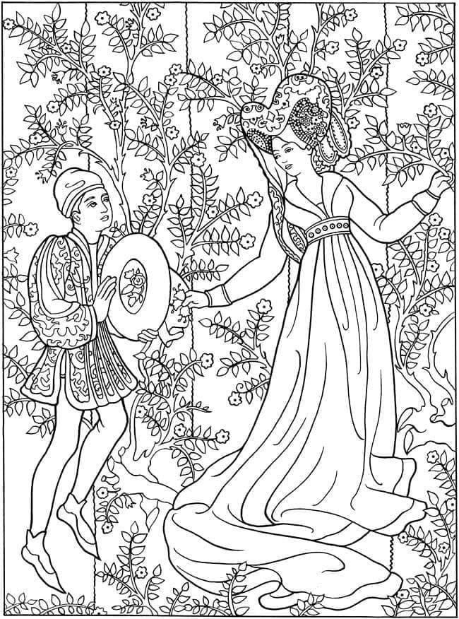 Couple du Moyen Âge coloring page