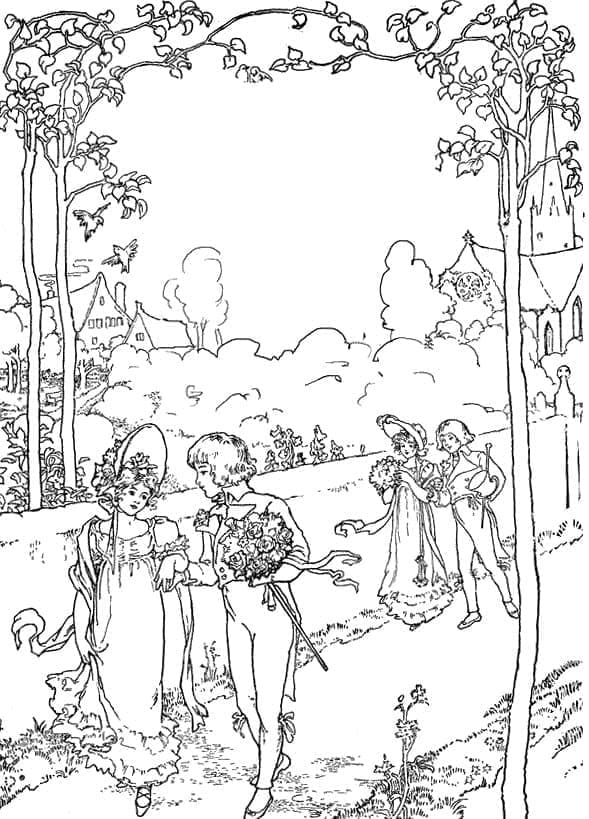 Couples du Moyen Âge coloring page