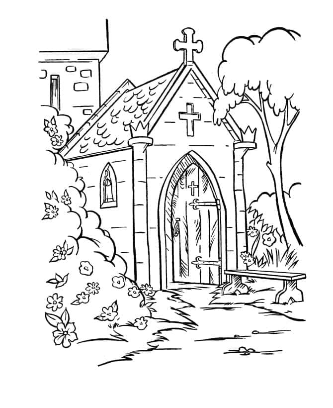 Coloriage Église du Moyen Âge
