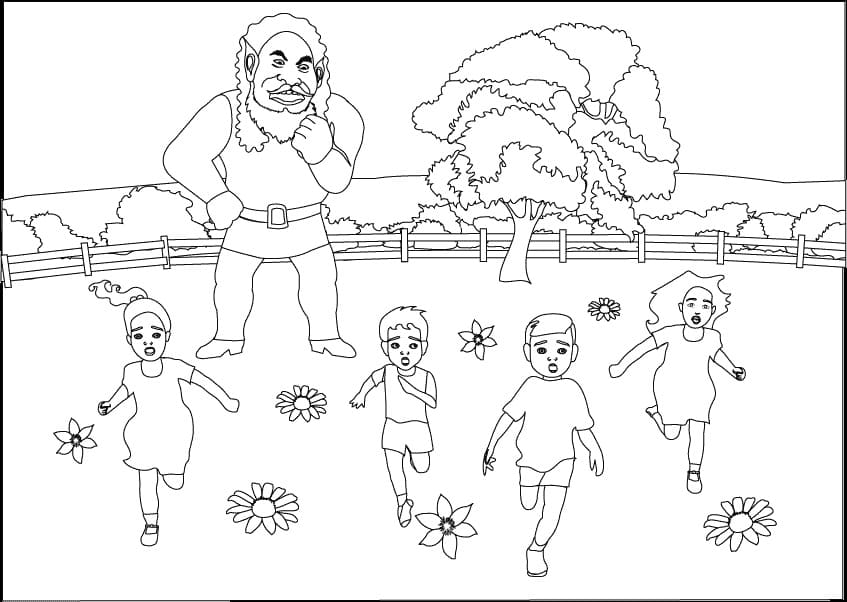 Enfants et Géant coloring page