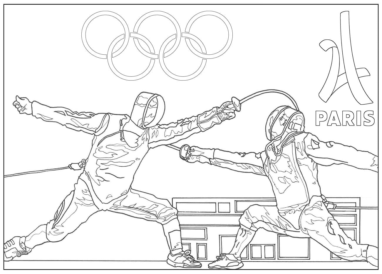 Escrime aux Jeux Olympiques 2024 coloring page