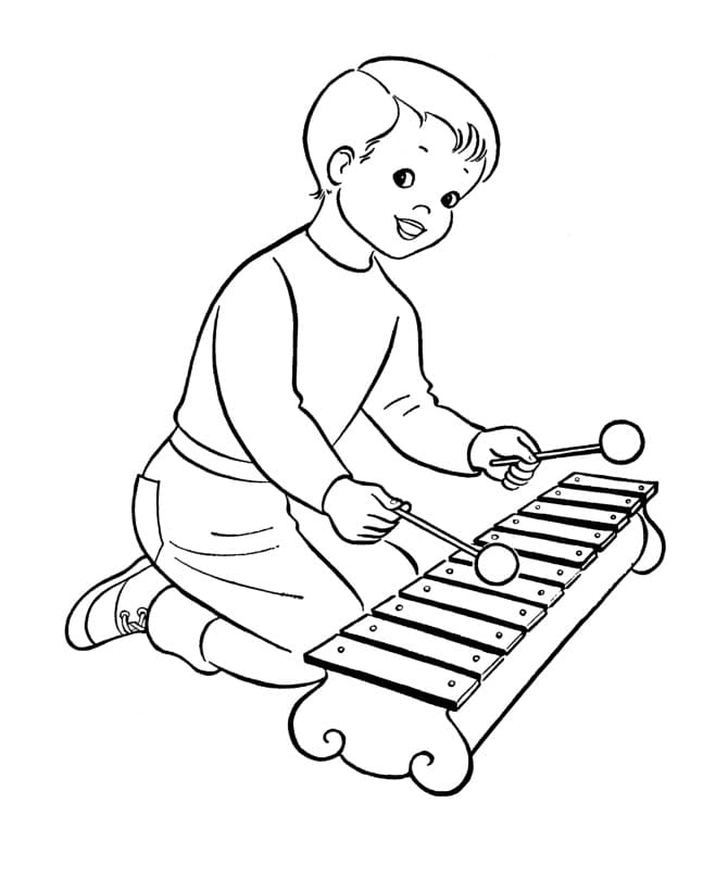 Coloriage Garçon Joue du Xylophone