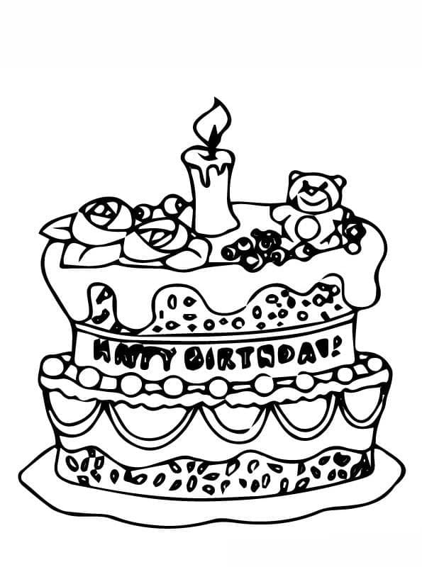 Gâteau d’Anniversaire avec une Bougie coloring page