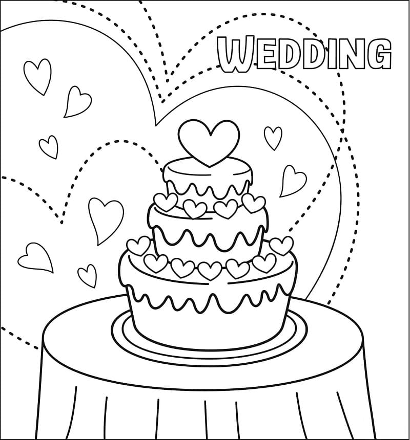Coloriage Gâteau de Mariage d'Amour
