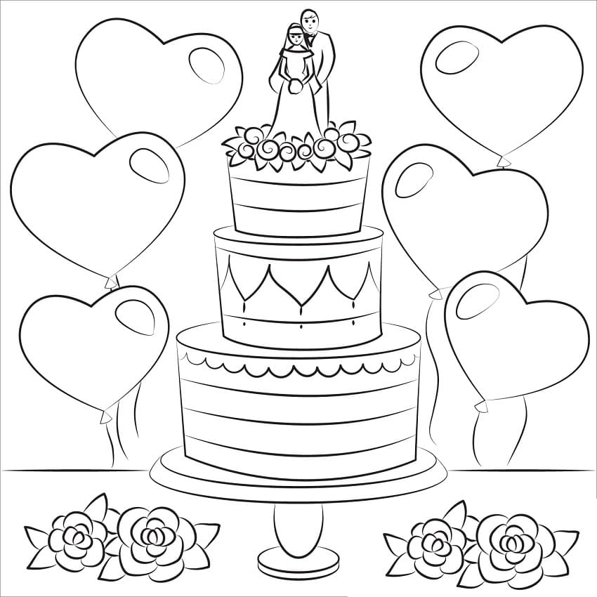 Coloriage Gâteau de Mariage Mignon
