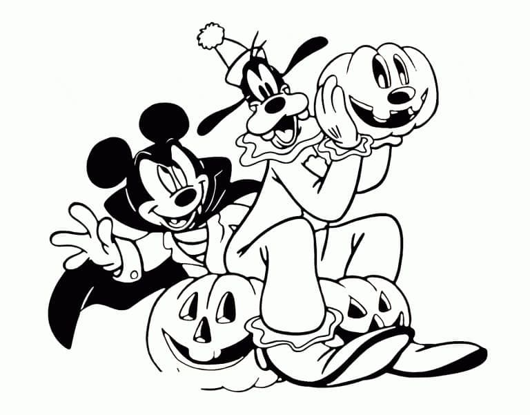 Coloriage Halloween Disney Mickey et Dingo