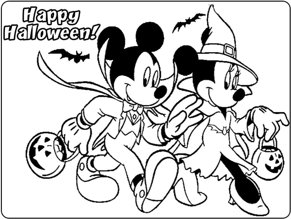 Coloriage Halloween Disney Mickey et Minnie