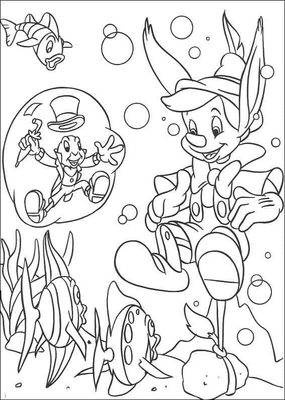 Coloriage Jiminy avec Pinocchio