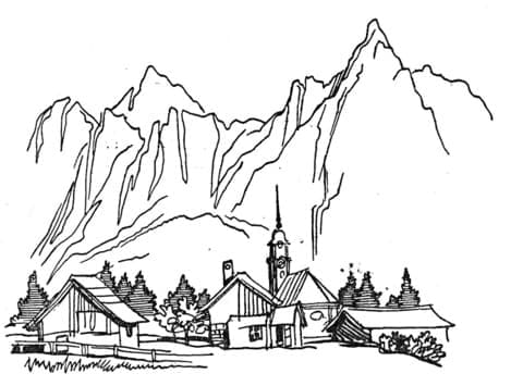 La Montagne et le Village coloring page