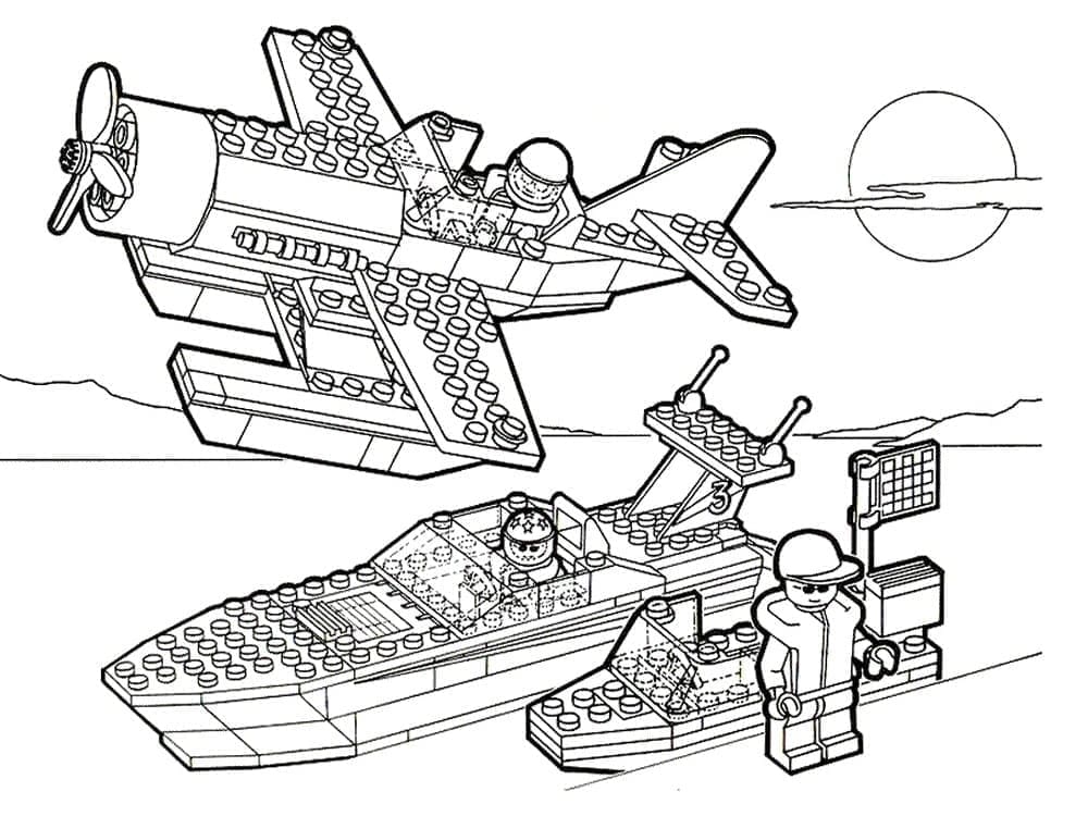 Coloriage Lego City Avion et Bateau