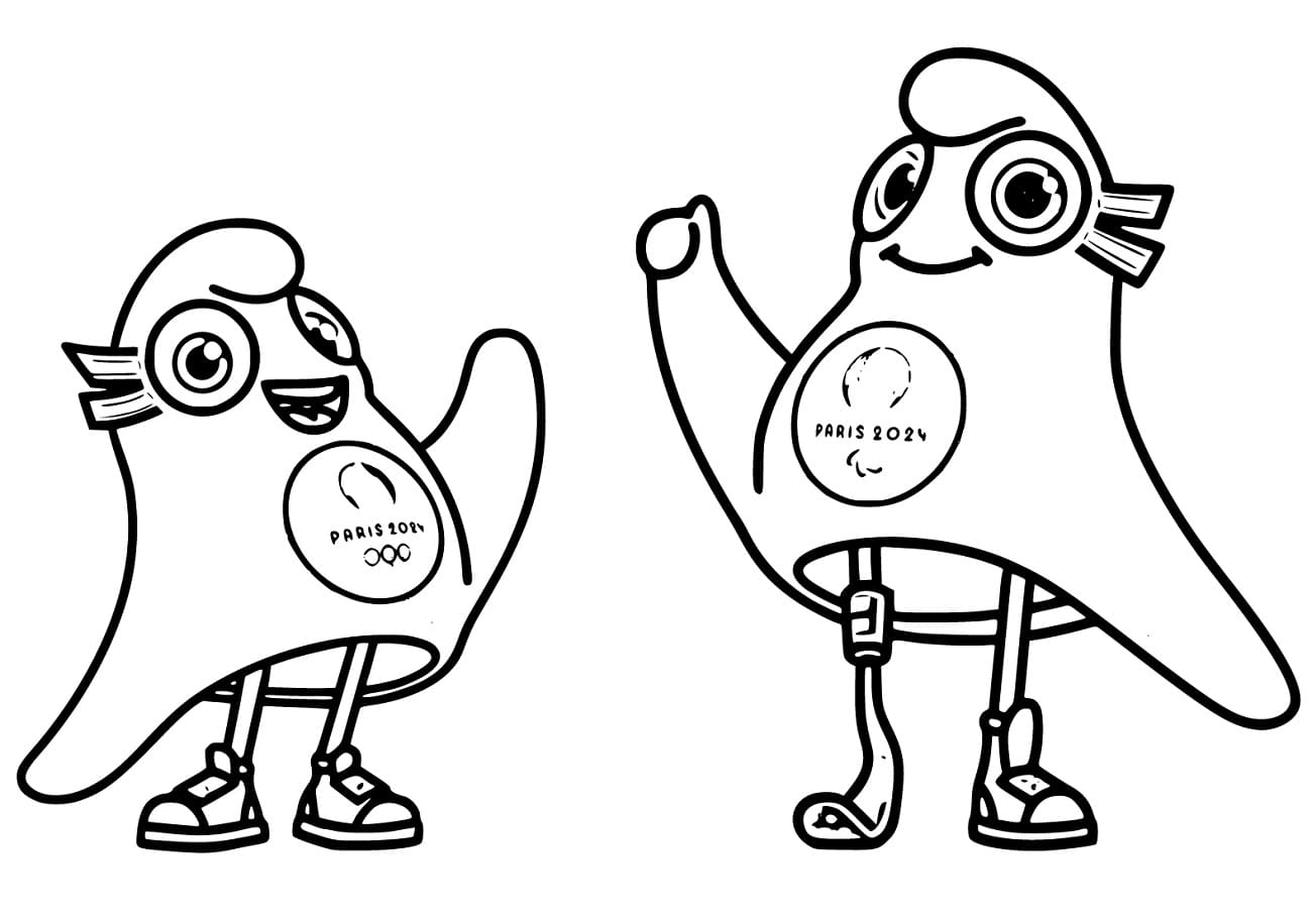 Les Mascottes de Paris 2024 coloring page