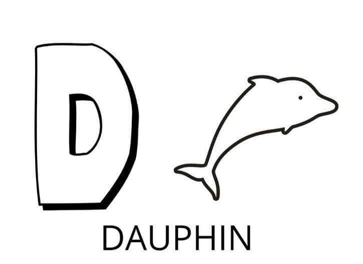 Coloriage Lettre D - Dauphin