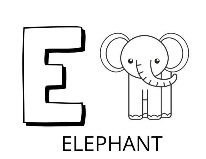 Lettre E – Éléphant coloring page