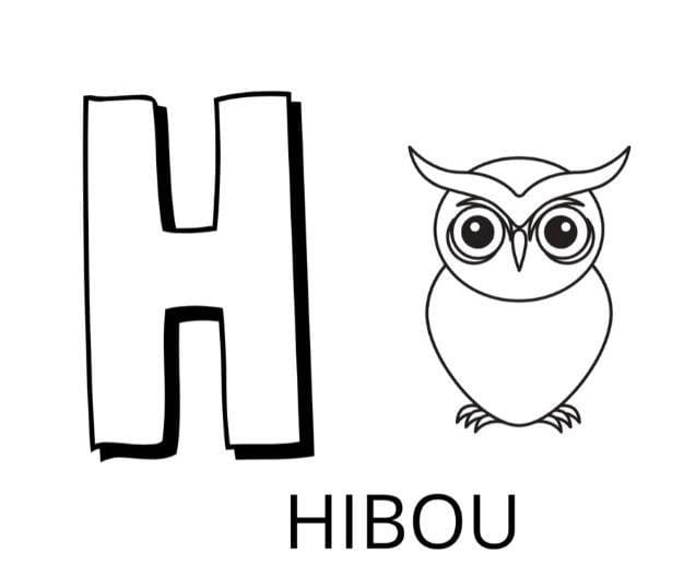 Coloriage Lettre H - Hibou