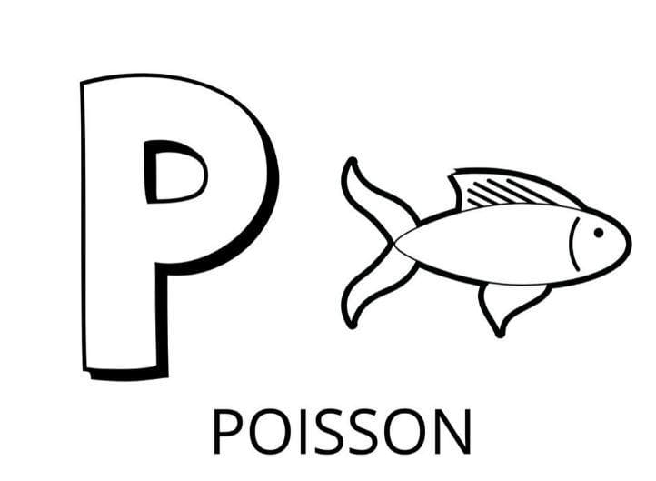 Lettre P – Poisson coloring page