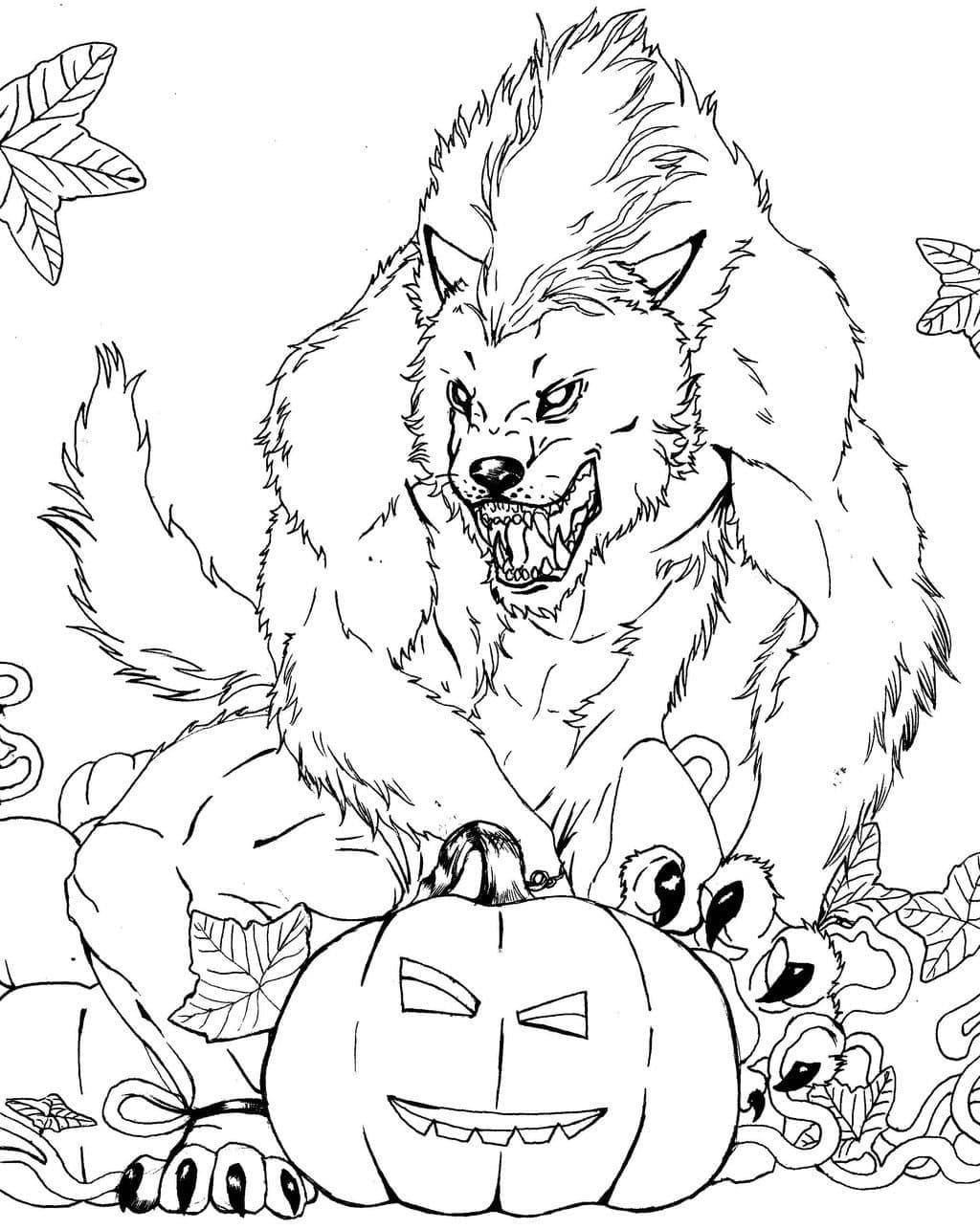 Coloriage Loup-garou à Halloween