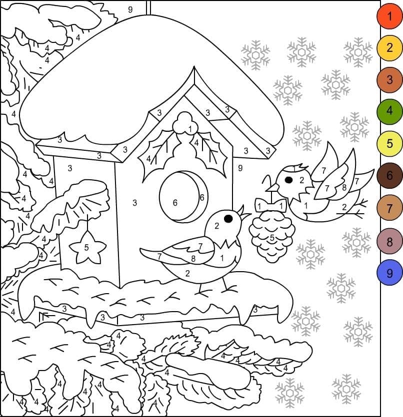 Coloriage Magique Oiseaux de Noël