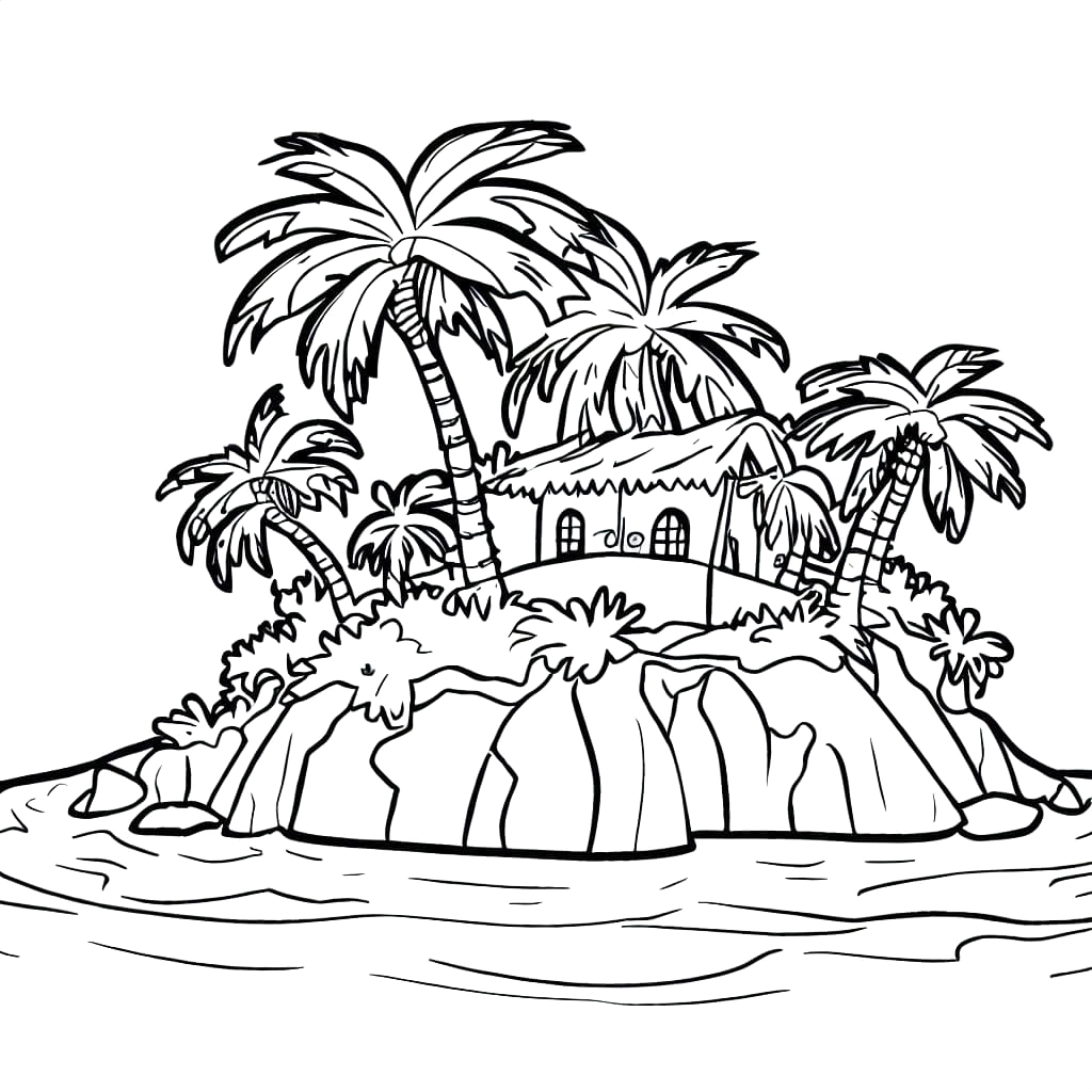 Maison sur l’île coloring page