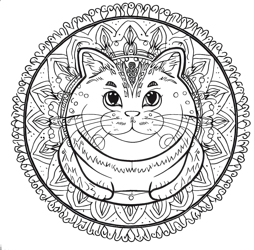 Coloriage Mandala avec Chat