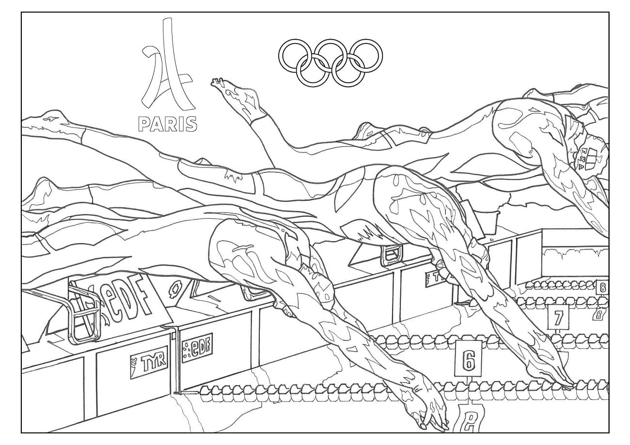 Natation aux Jeux Olympiques 2024 coloring page