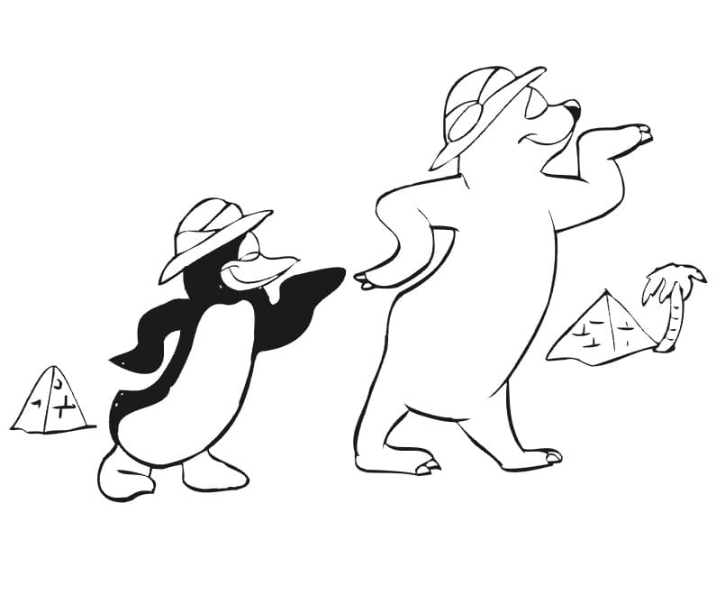 Coloriage Ours Polaire et Pingouin Drôles