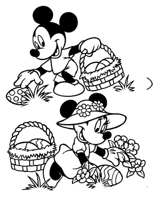 Coloriage Pâques Disney Mickey et Minnie
