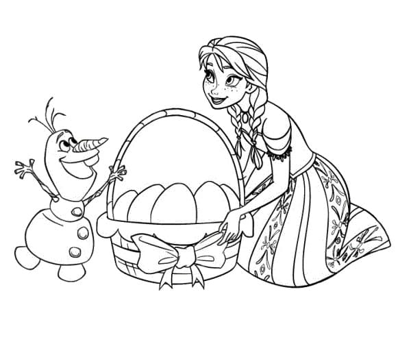 Coloriage Pâques Disney Olaf et Anna