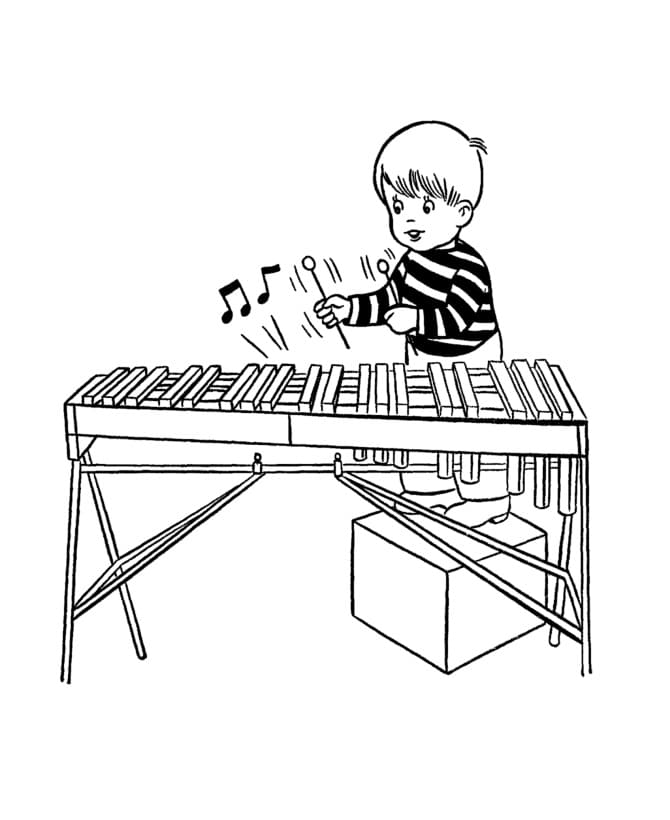 Coloriage Petit Garçon Joue du Xylophone