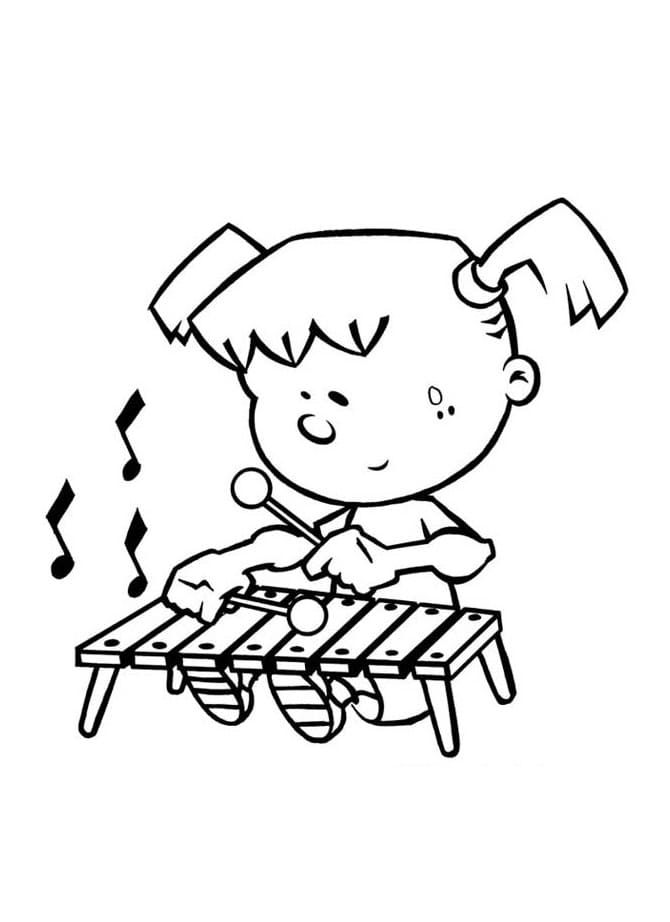 Coloriage Petite Fille Joue du Xylophone