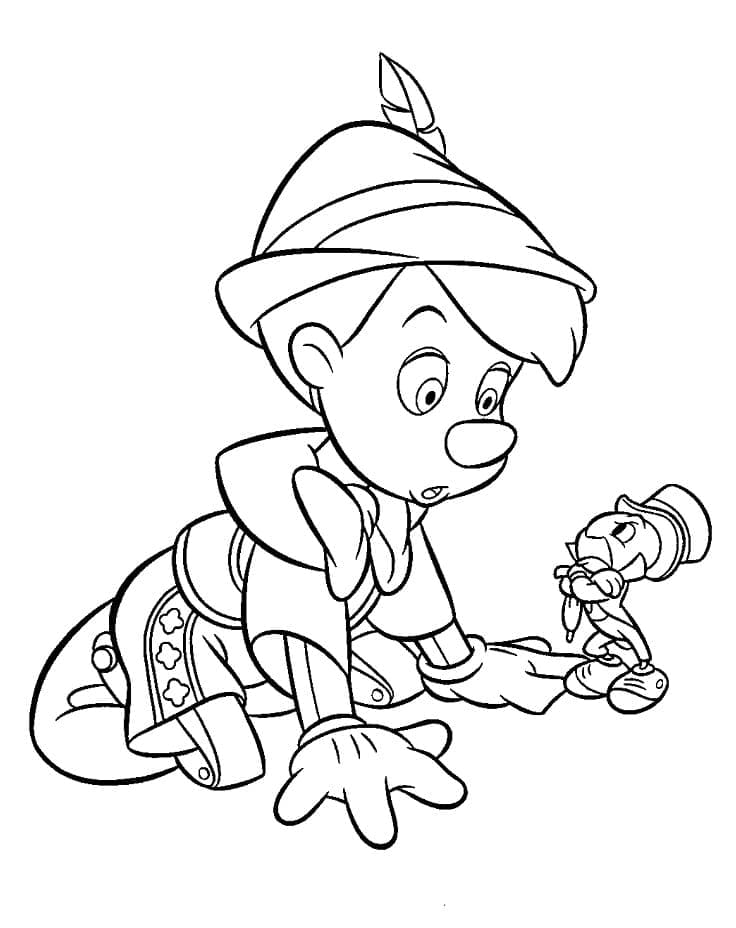 Coloriage Pinocchio avec Jiminy Cricket