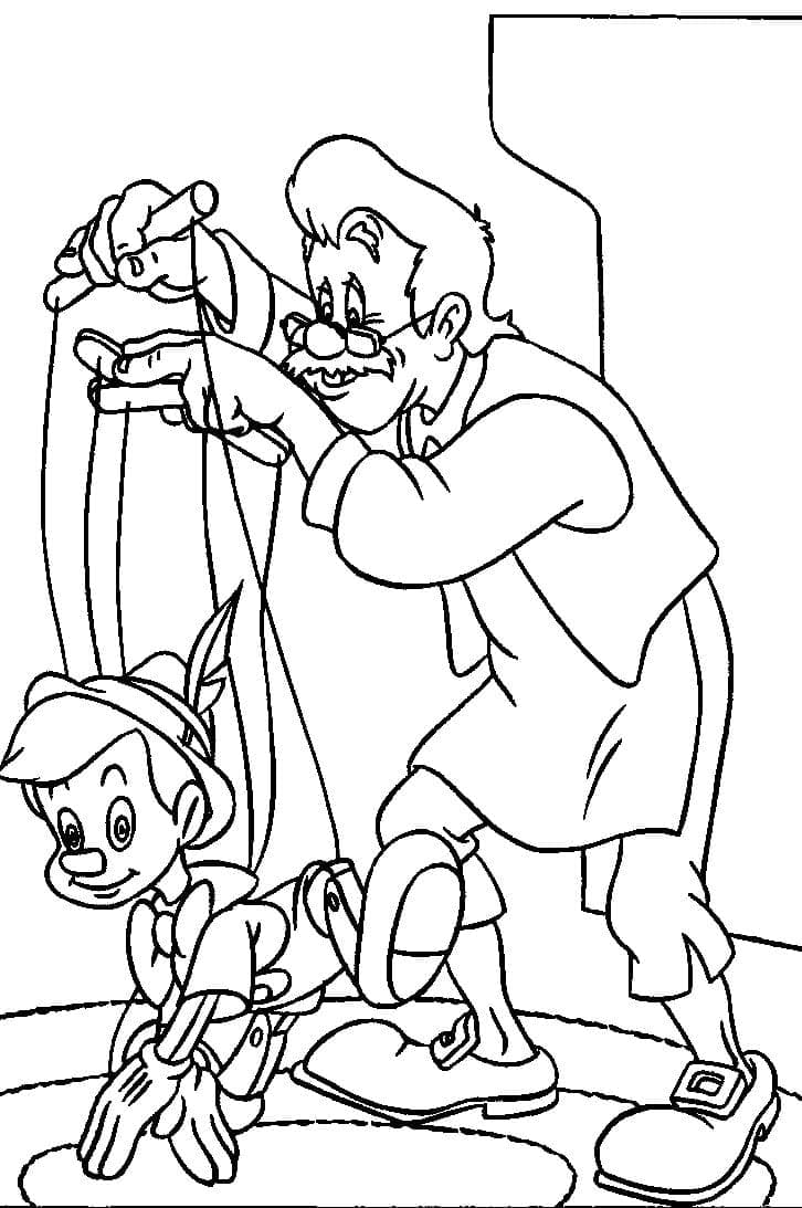 Coloriage Pinocchio et Geppetto