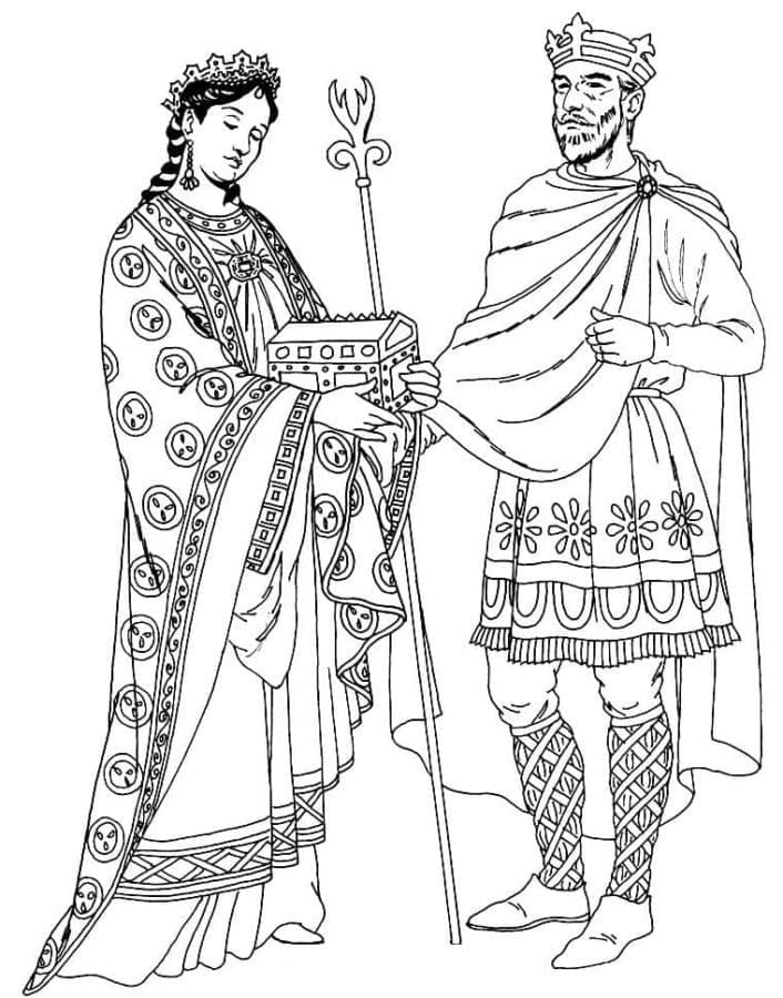 Roi et Reine du Moyen Âge coloring page