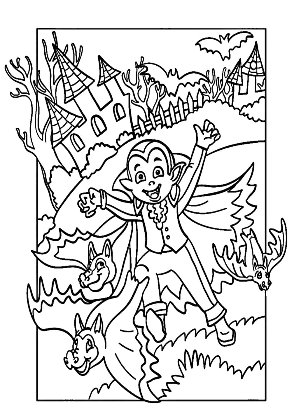 Vampire et Chauves-souris d’Halloween coloring page