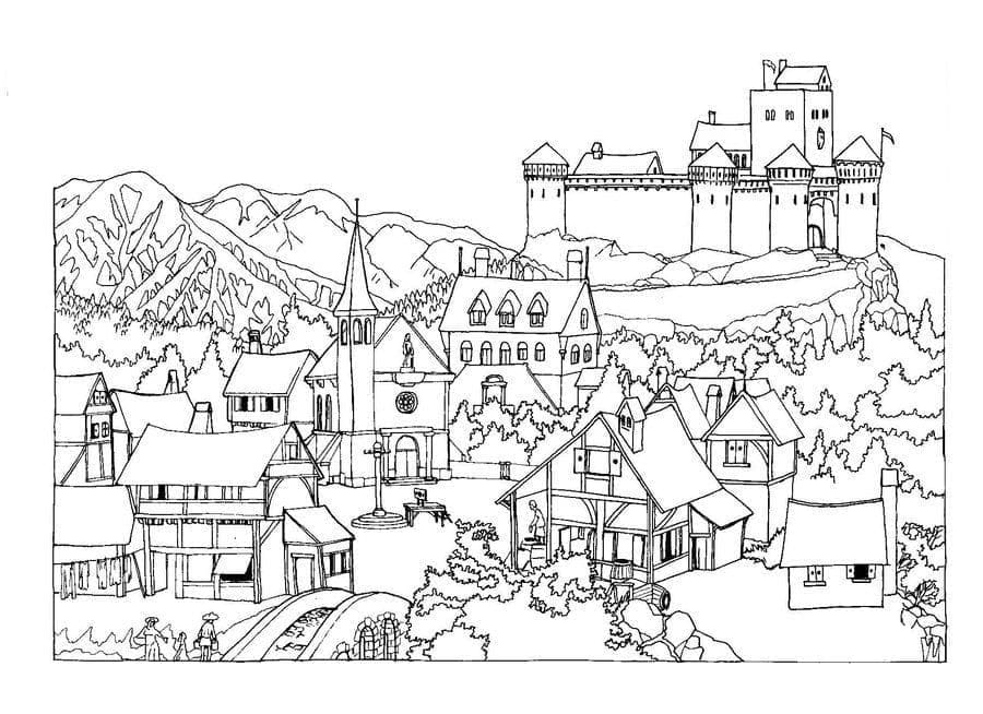Ville du Moyen Âge coloring page