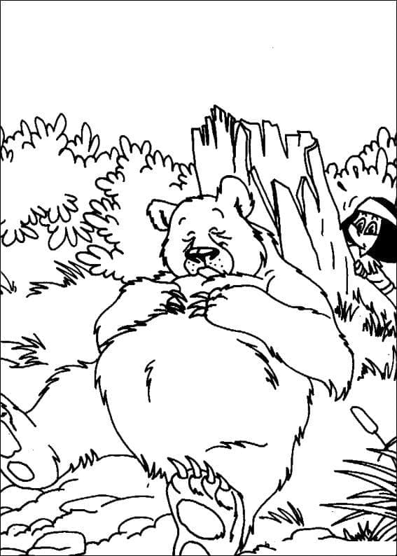 Coloriage Yakari et un Ours Endormi