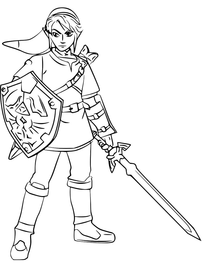 Coloriage Zelda avec Épée et Bouclier