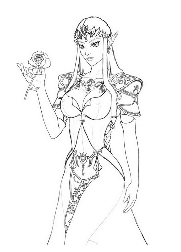 Zelda avec une Fleur coloring page