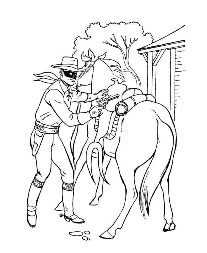 Coloriage Zorro avec Cheval