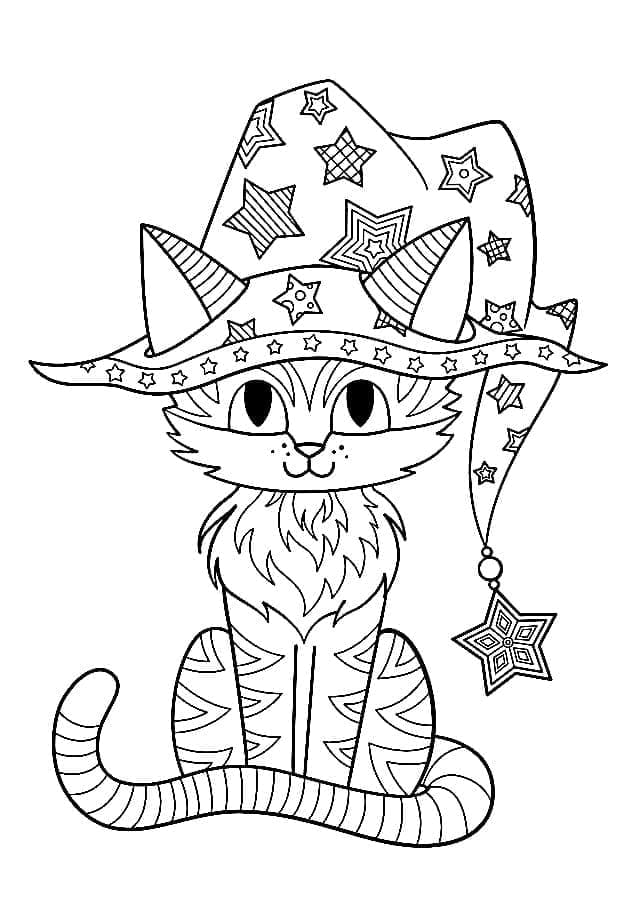 Adorable Chat d’Halloween coloring page