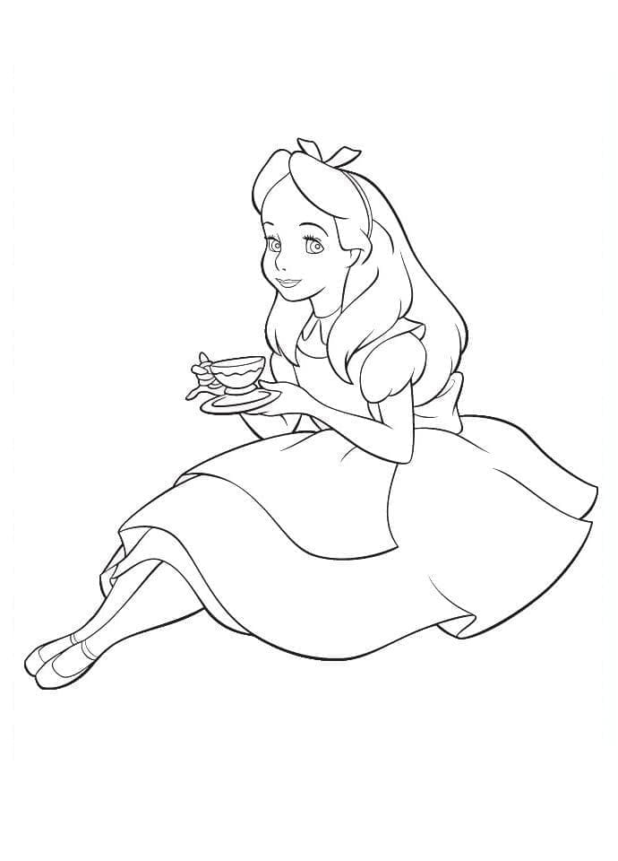 Alice Prend le Thé coloring page