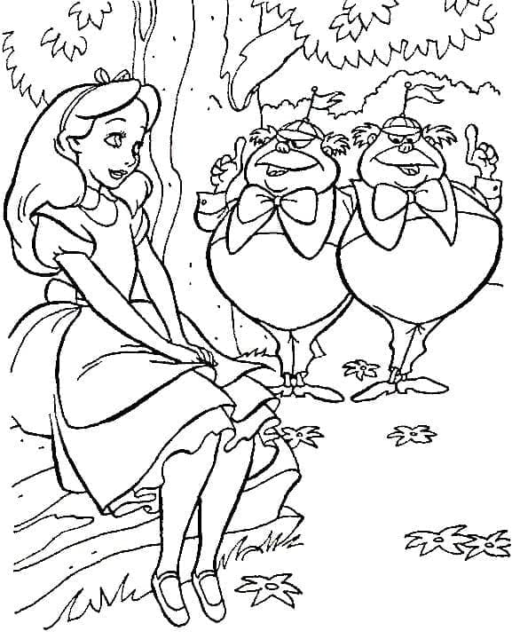 Alice, Tweedledum et Tweedledee coloring page